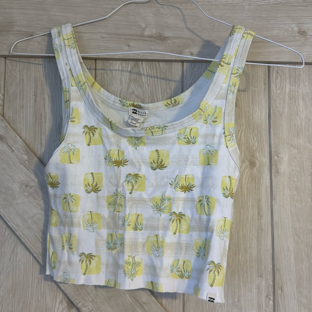 Billabong yellow and white Palm tree crop top tank size medium